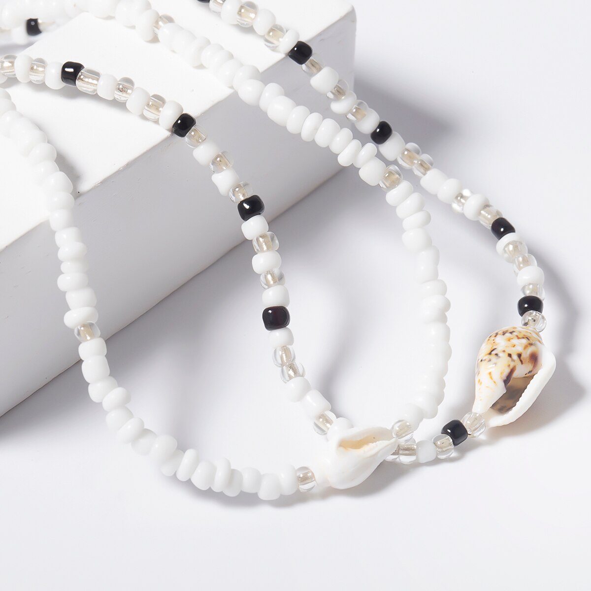 SHIXIN Separable 2 Layered White/Black Beads Necklaces Korean Small Beaded Conch Shell Choker Necklace for Women Fashion Collar