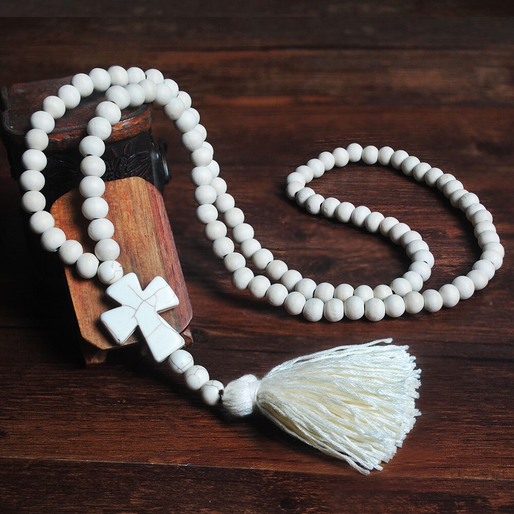 Yumfeel New Bohemian Necklace Handmade Stones Tassels Wood Beads Necklace Long Women Jewelry Gifts