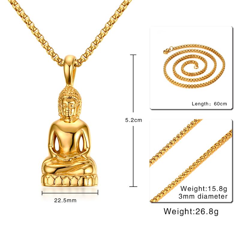 Mens Buddha Pendant Necklace Bodhisattva Amulet Talisman Necklaces in Gold-color Stainless Steel Fashion Men Jewelry collares