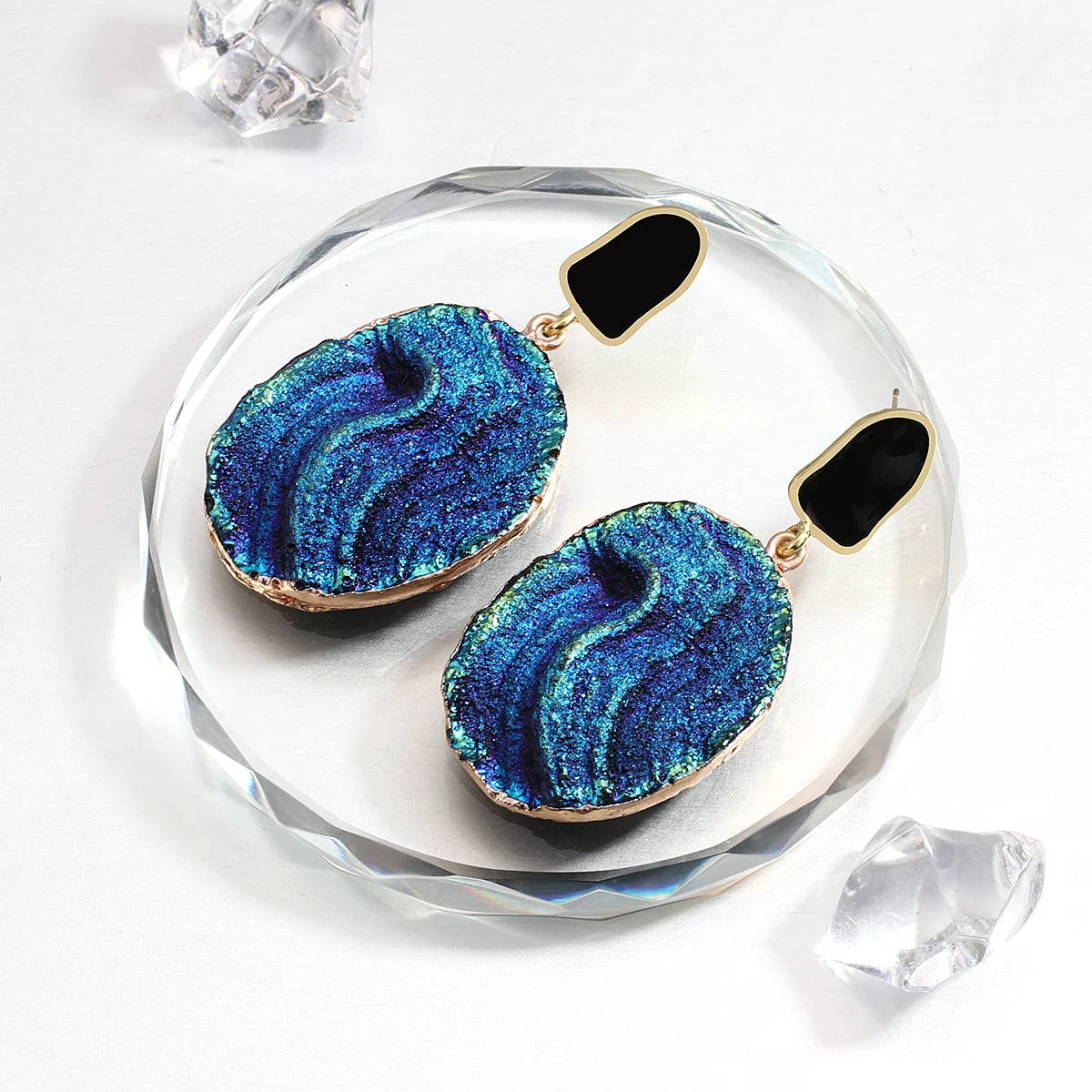 Volcanic Rock Abstract Drop Earrings, Starry Night Boho Jewelry