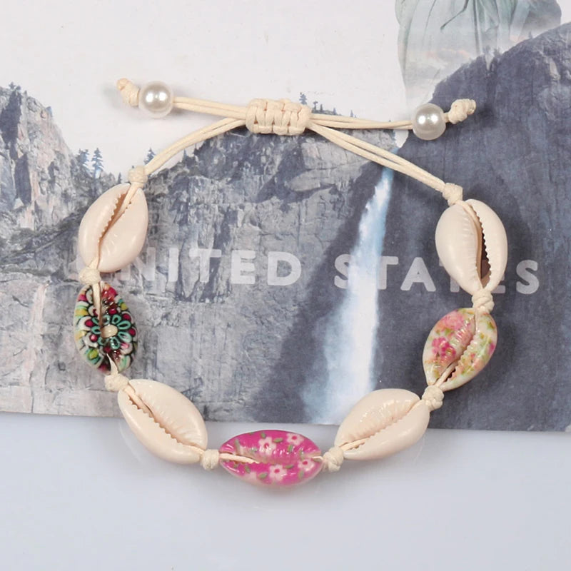 Rainbow Seashell Hand Knit Boho Bracelet