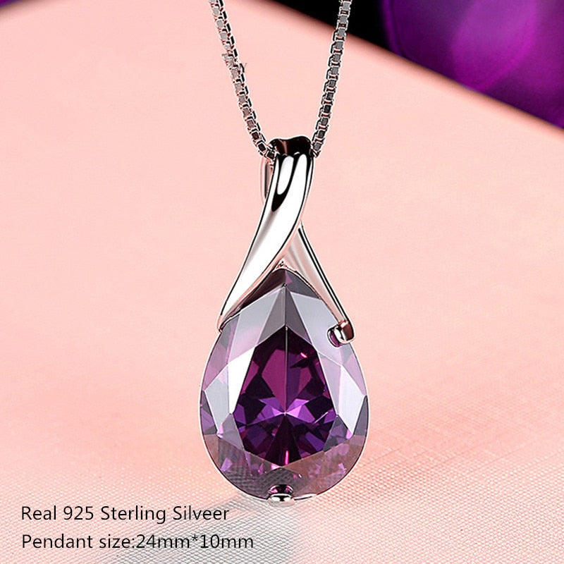 Buyee Amethyst Stone Pendant Chain 925 Sterling Silver Luxury Necklace for Woman Girl Wedding Jewelry Chain 45cm