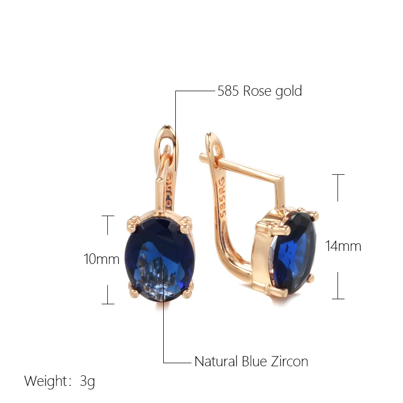 Blue Zircon Drop Earrings, Rose Gold Luxury Wedding Crystal Jewelry