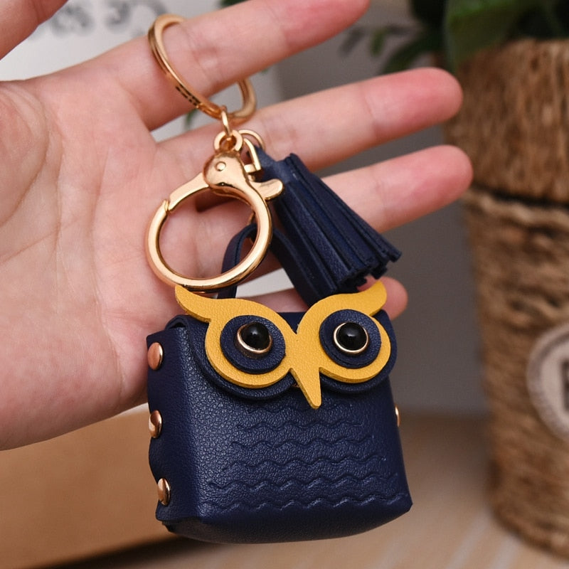 Cute Animal Creative Leather Owl Coin Purse Keychain Trend Car Key Pendant Cute Bag Small Ornament Key Chains For Women Purses
