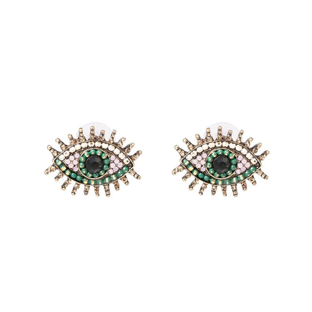 JUJIA Trendy Ethnic Love Heart Shape Evil Eye Drop Earrings For Women Vintage Statement Crystal Dangle Earring Jewelry Gift