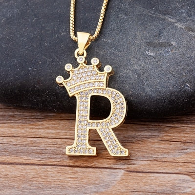Nidin Luxury Copper Zircon A-Z Crown Alphabet Pendant Chain Necklace Hip-Hop Style Fashion Woman Man Initial Name Jewelry