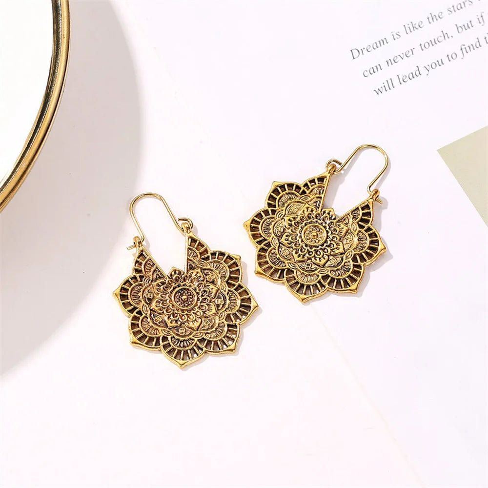 Mandala Antique Hoop Dangle Earrings Jewelry