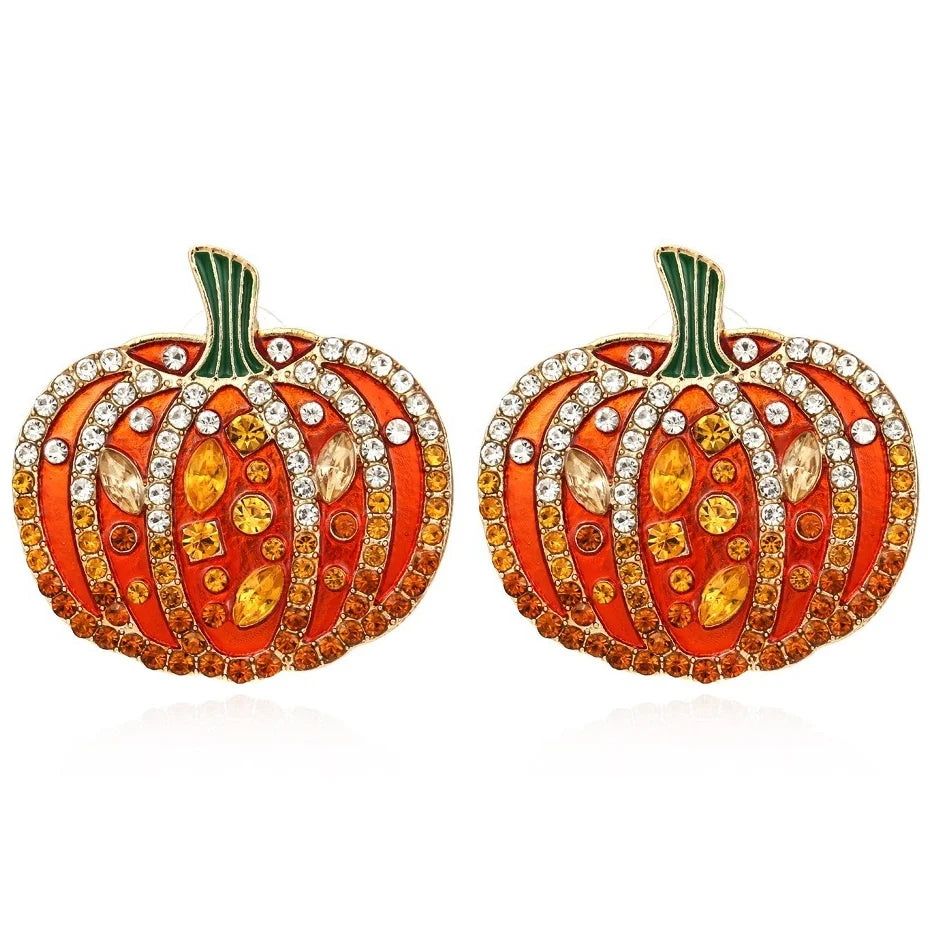 Exaggerated Colored Rhinestone Pumpkin Earrings Personality Creativity Retro Halloween Female Earrings - Charlie Dolly