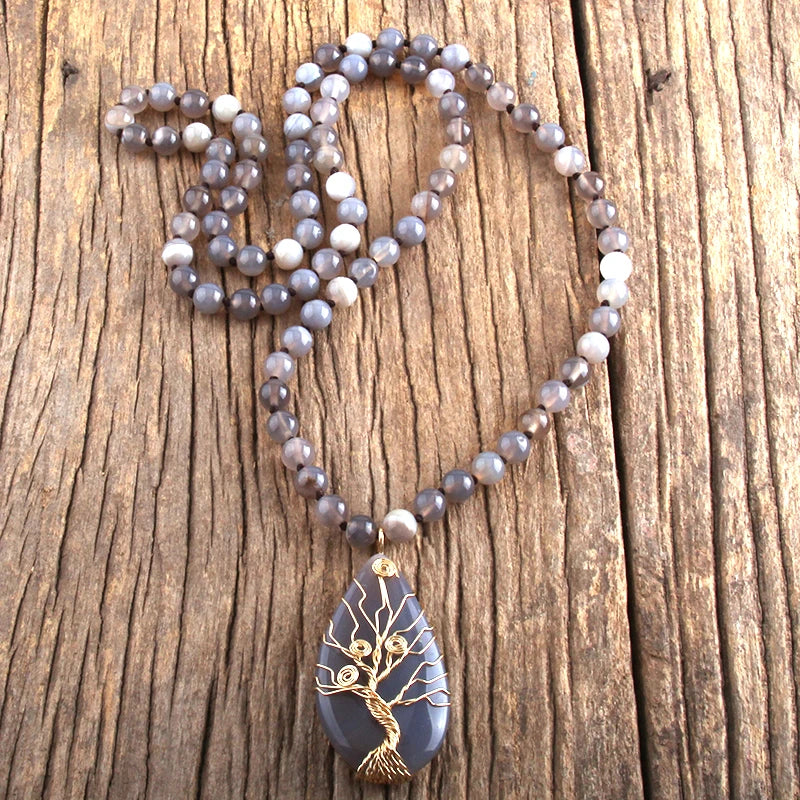 RH Fashion Bohemian Jewelry Stripe Natural Onyx Stones Knotted With Semi Precious Pendant Women Boho Necklace Gift Wholesale - Charlie Dolly