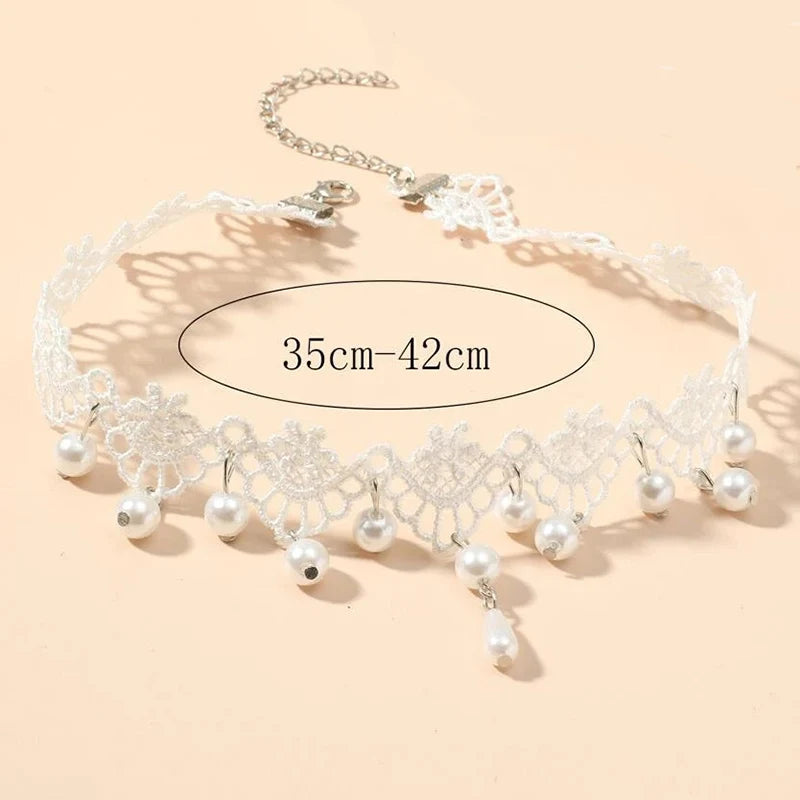 Lace Choker Pearl Tassel Necklace Jewelry