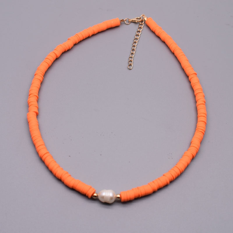 New Colour Boho Natural Fresh Water Pearl Necklace Color Soft Polymer Clay Beads Choker Necklace Beach Femme Jewelry Gift