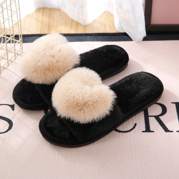 slippers women shoes woman slides plush slippers home slippers women indoor home slipper Winter Warm Faux Fur Slippers