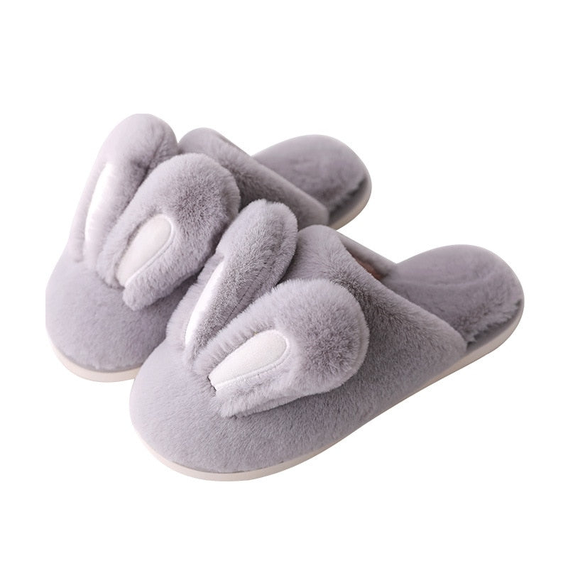 Women Warm Faux Fur Slippers Cute Rabbit Ear Lovers Indoor Slipper Soft Plush Anti-slip Winter Female Home Floor Shoes SH462