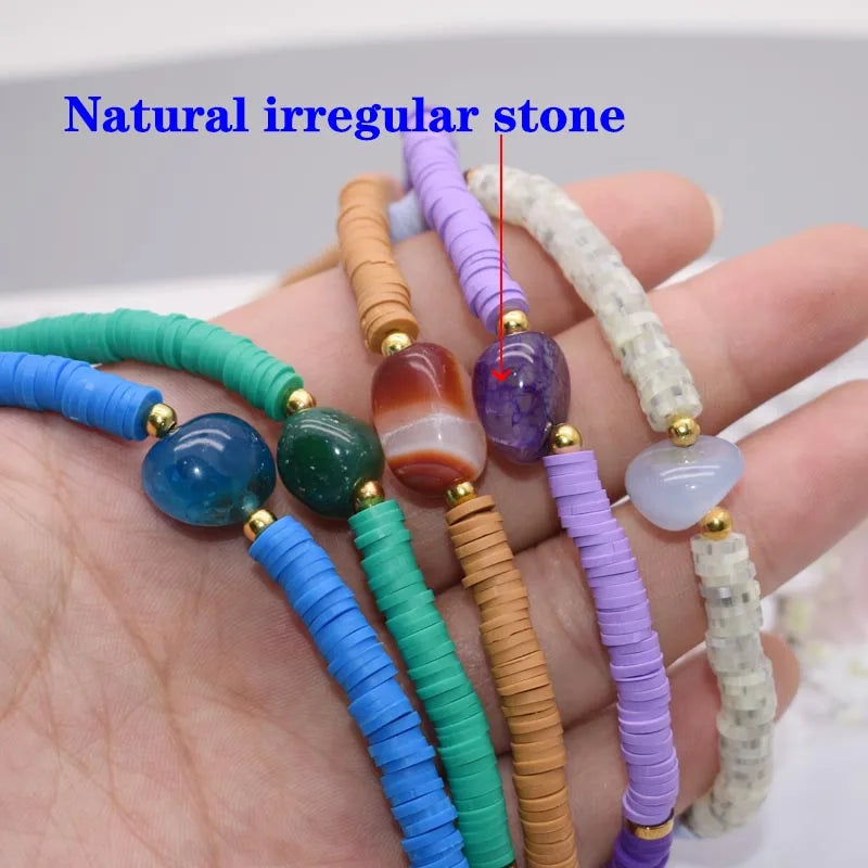New Boho Natural Natural irregular stone Necklace Colour Soft Polymer Clay Beads Choker Necklace Beach Femme Jewelry Gift - Charlie Dolly