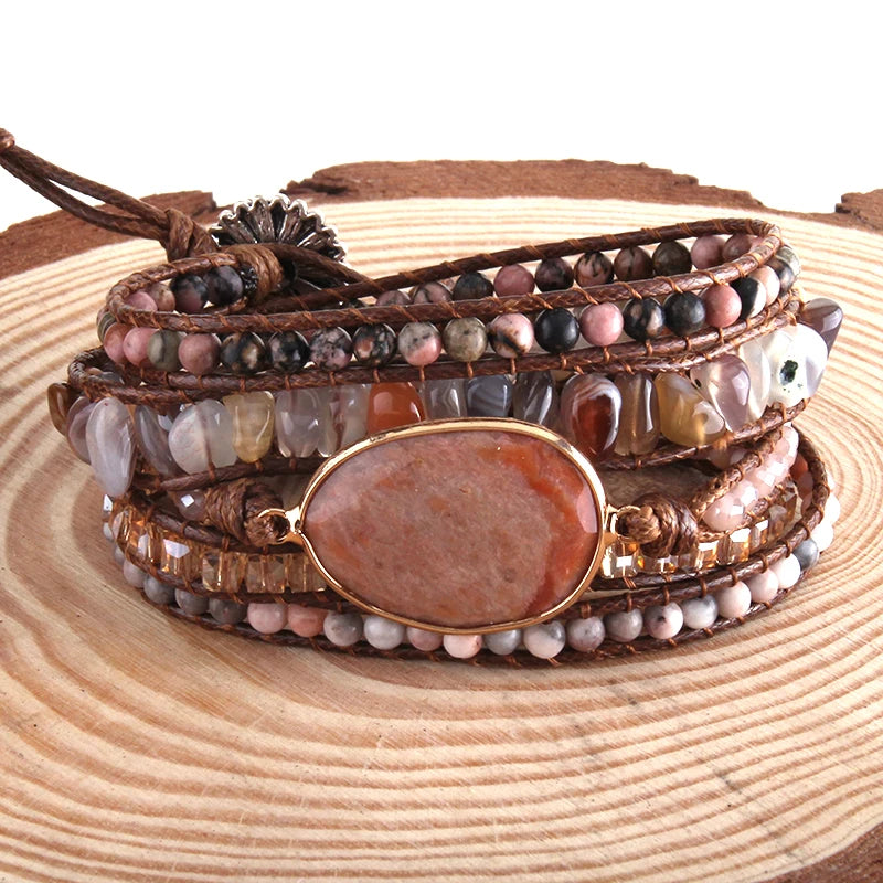 5-Strand Natural Stone Wrap Bracelet