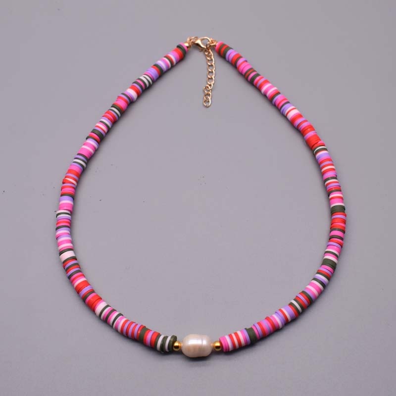 New Colour Boho Natural Fresh Water Pearl Necklace Color Soft Polymer Clay Beads Choker Necklace Beach Femme Jewelry Gift