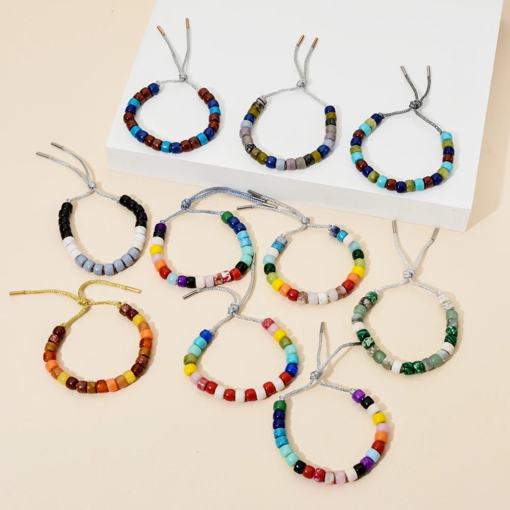 Vintage Boho Handmade Pull Tie on Rope Bracelet DIY Natural Stones Crystal Charm Beads Stone Trendy Bracelet Lucky Jewelry - Charlie Dolly