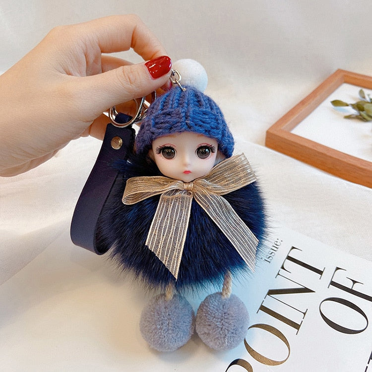 Pompom Sleeping Baby Keychain Cute Fluffy Plush Doll Keychains Women Girl Bags Keyrings Cars Key Ring Gift Charming Decoration