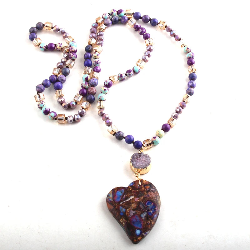 Fashion Bohemian Jewelry Boho Gift Natural Stones With Druzy Links Heart Stone Pendant Necklaces For Women - Charlie Dolly