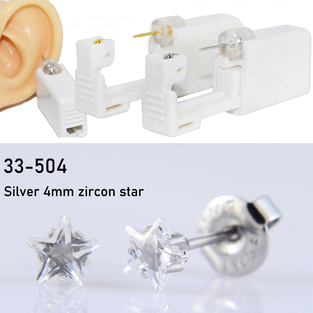 Disposable Sterile Ear Piercing Unit Cartilage Tragus Helix Piercing Gun Tool Kit Build In Steel Stud Earring Star Ball