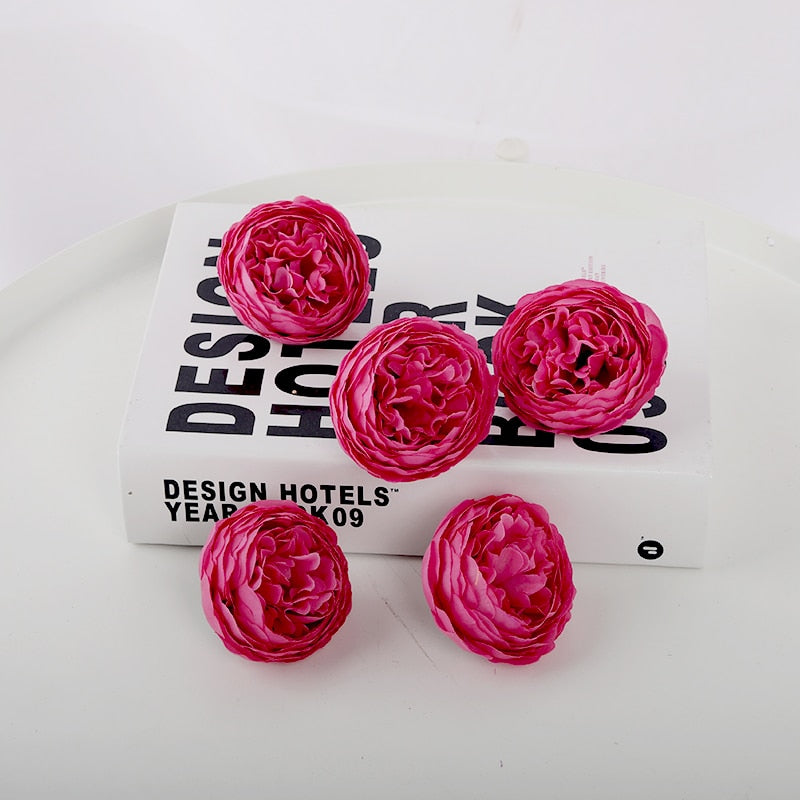 5pcs Pink Artificial Flowers Head Silk Peony Fake Flower for Wedding Home DIY Decor Party Birthday Scrapbooking Wreath Accessory