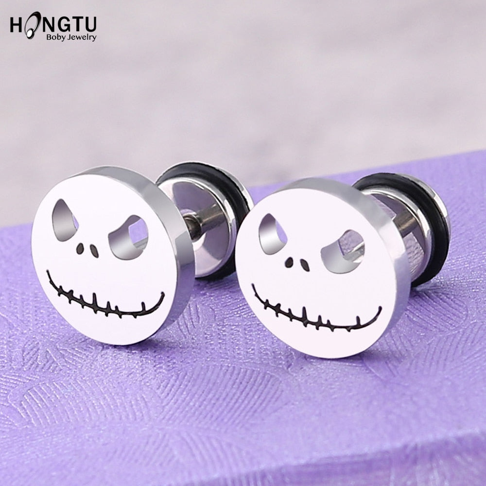 HONGTU 2Pcs Skull Ear Piercing Earring Stud Earrings Stainless Steel Ear Studs Small Earrings Female Punk 2020 Piercing Jewelry - Charlie Dolly