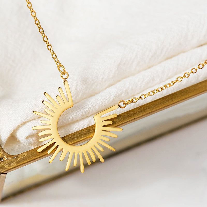 Stainless Steel Jewelry Geometric Pendant Necklace for Women Gold Plated Half Circle Spiked Femme Colar Choker Necklaces - Charlie Dolly