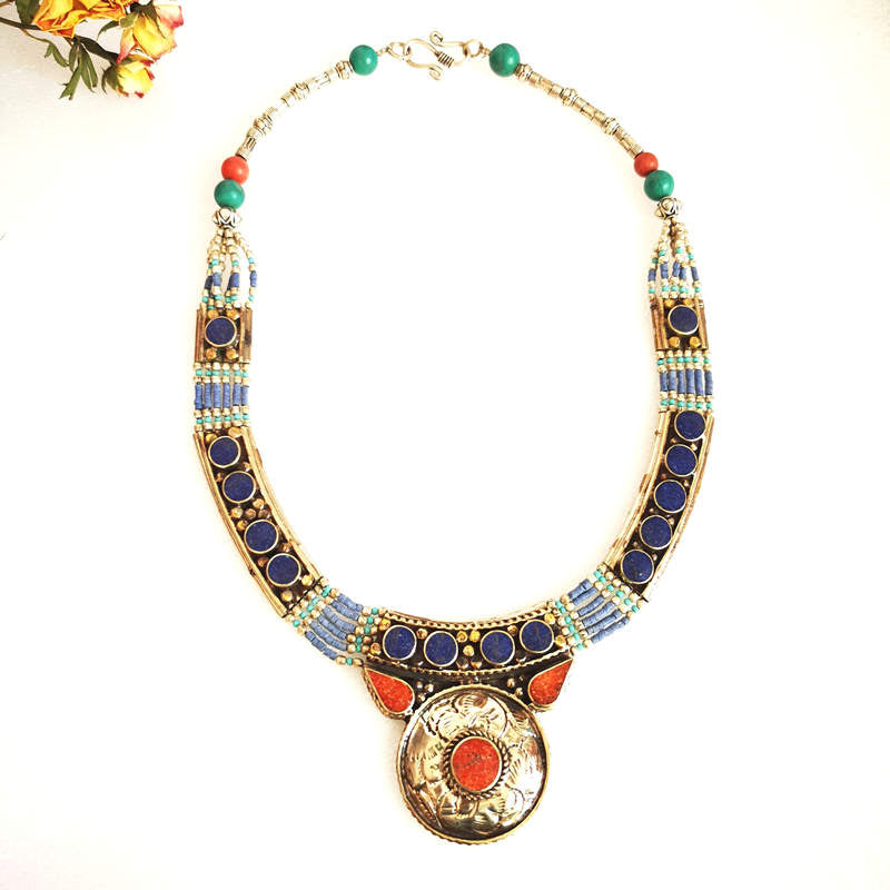 Tibetan jewerly Handmade Inlay Colorful Choker Necklace Ethnic BOHO Fashion TNL181