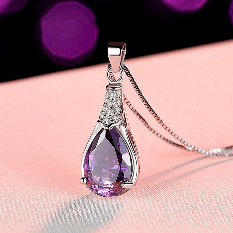 Buyee Amethyst Stone Pendant Chain 925 Sterling Silver Luxury Necklace for Woman Girl Wedding Jewelry Chain 45cm - Charlie Dolly