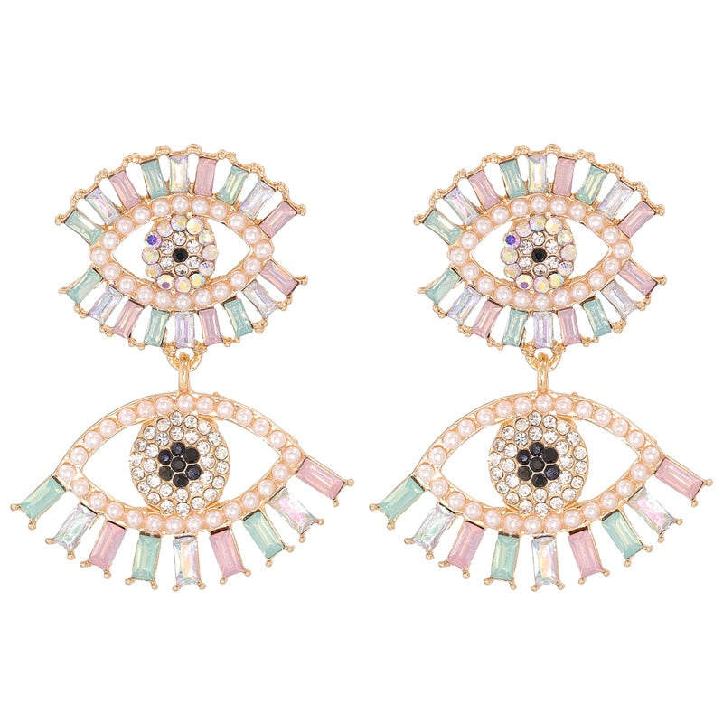 JUJIA Trendy Ethnic Love Heart Shape Evil Eye Drop Earrings For Women Vintage Statement Crystal Dangle Earring Jewelry Gift