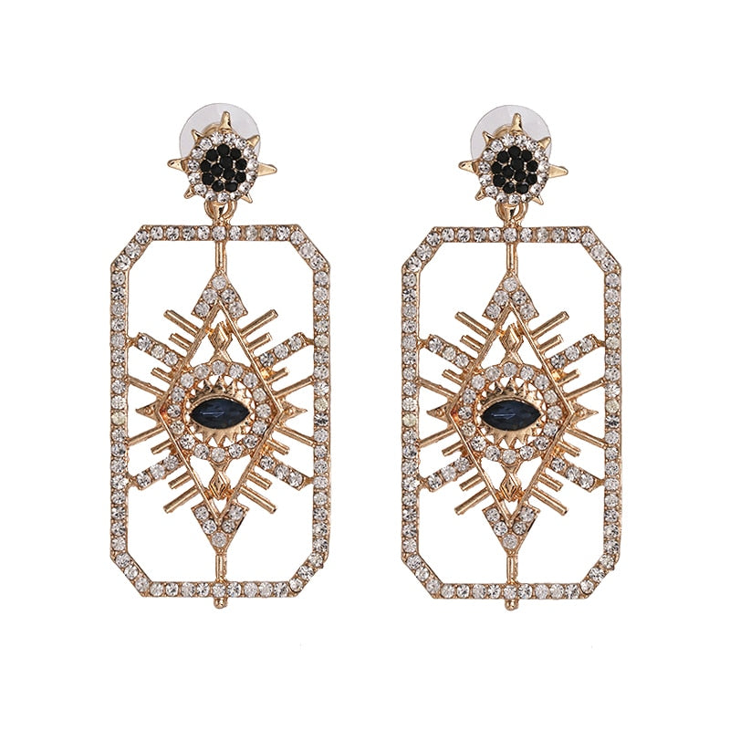 JUJIA Trendy Ethnic Love Heart Shape Evil Eye Drop Earrings For Women Vintage Statement Crystal Dangle Earring Jewelry Gift