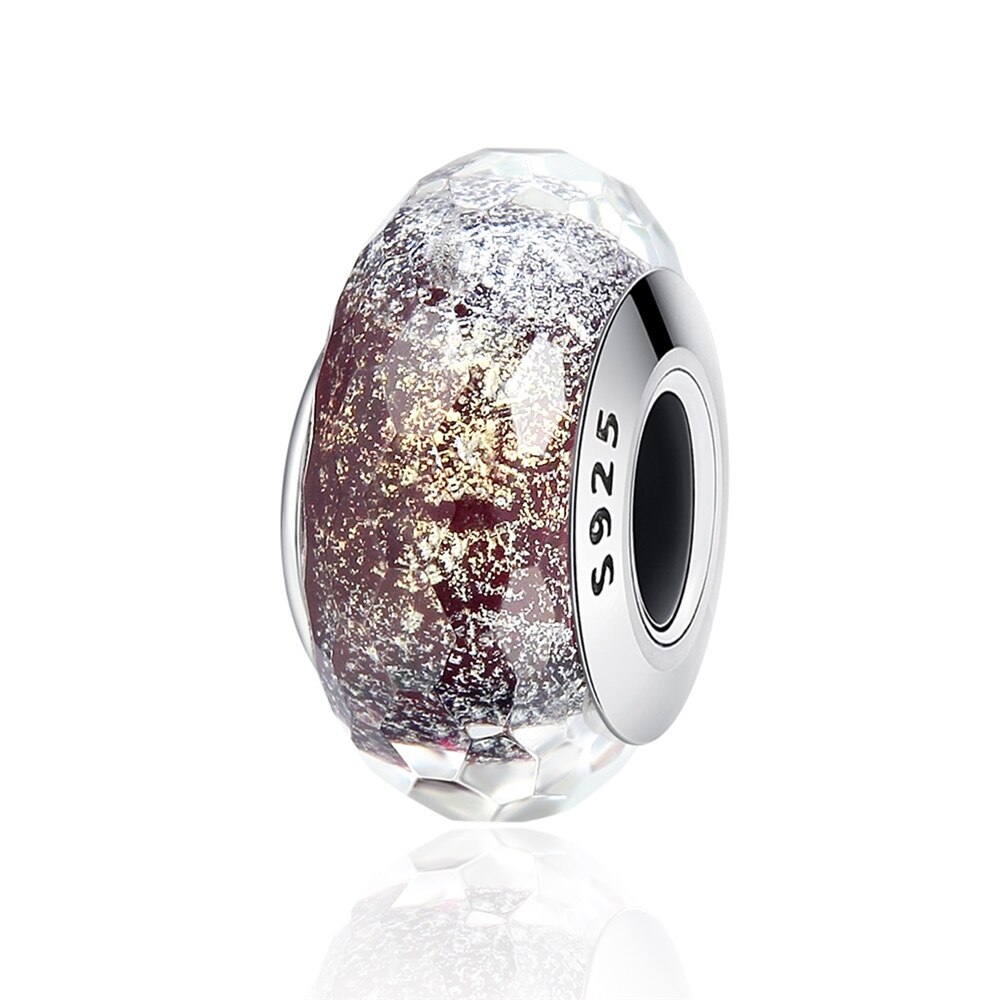 WOSTU Real 925 Sterling Silver Murano Glass Pink Beads Crystal Round Charms Fit Original Bracelet Pendant Luxury Jewelry Making