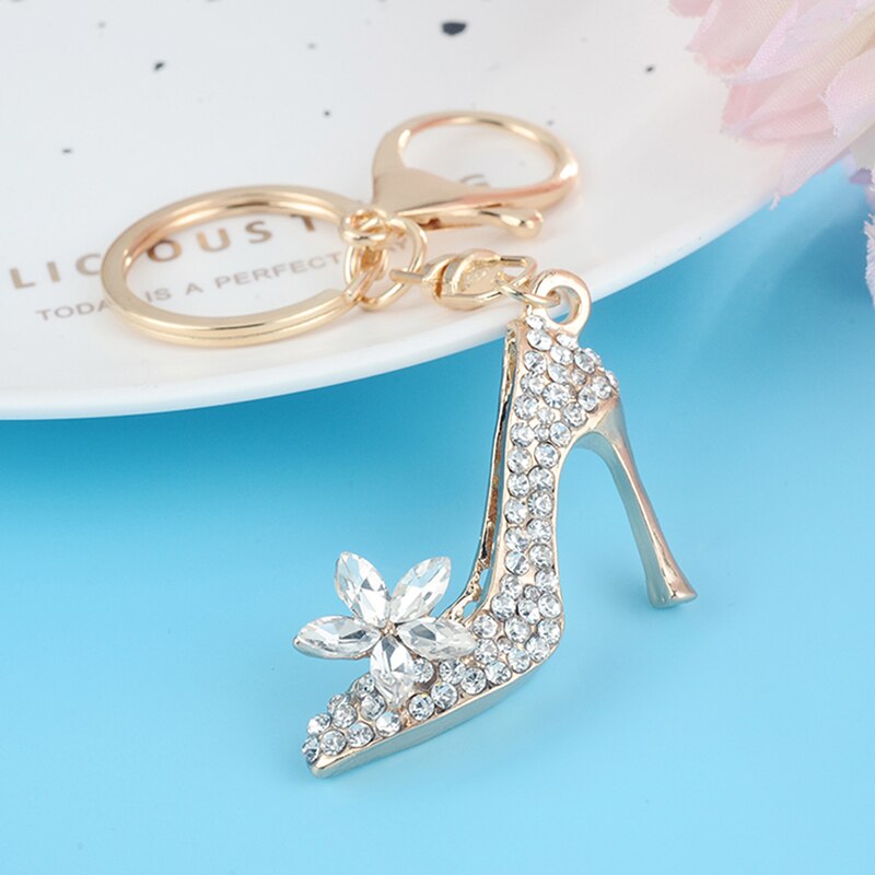 Crystal High Heel Shoe Keychain Purse Car Shiny Rhinestone Key Chain Bag Decorative Alloy Keyring