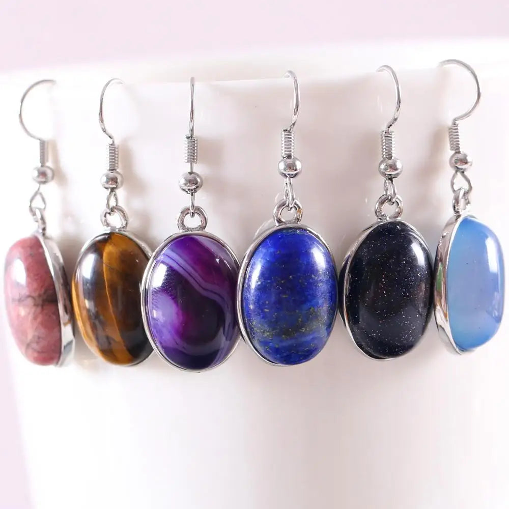 White Opal Lapis Cabochon Drop Earrings Jewelry