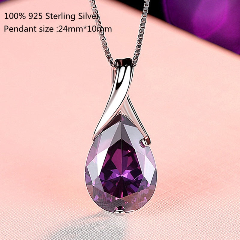Buyee Amethyst Stone Pendant Chain 925 Sterling Silver Luxury Necklace for Woman Girl Wedding Jewelry Chain 45cm
