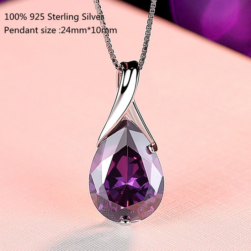 Buyee Amethyst Stone Pendant Chain 925 Sterling Silver Luxury Necklace for Woman Girl Wedding Jewelry Chain 45cm - Charlie Dolly