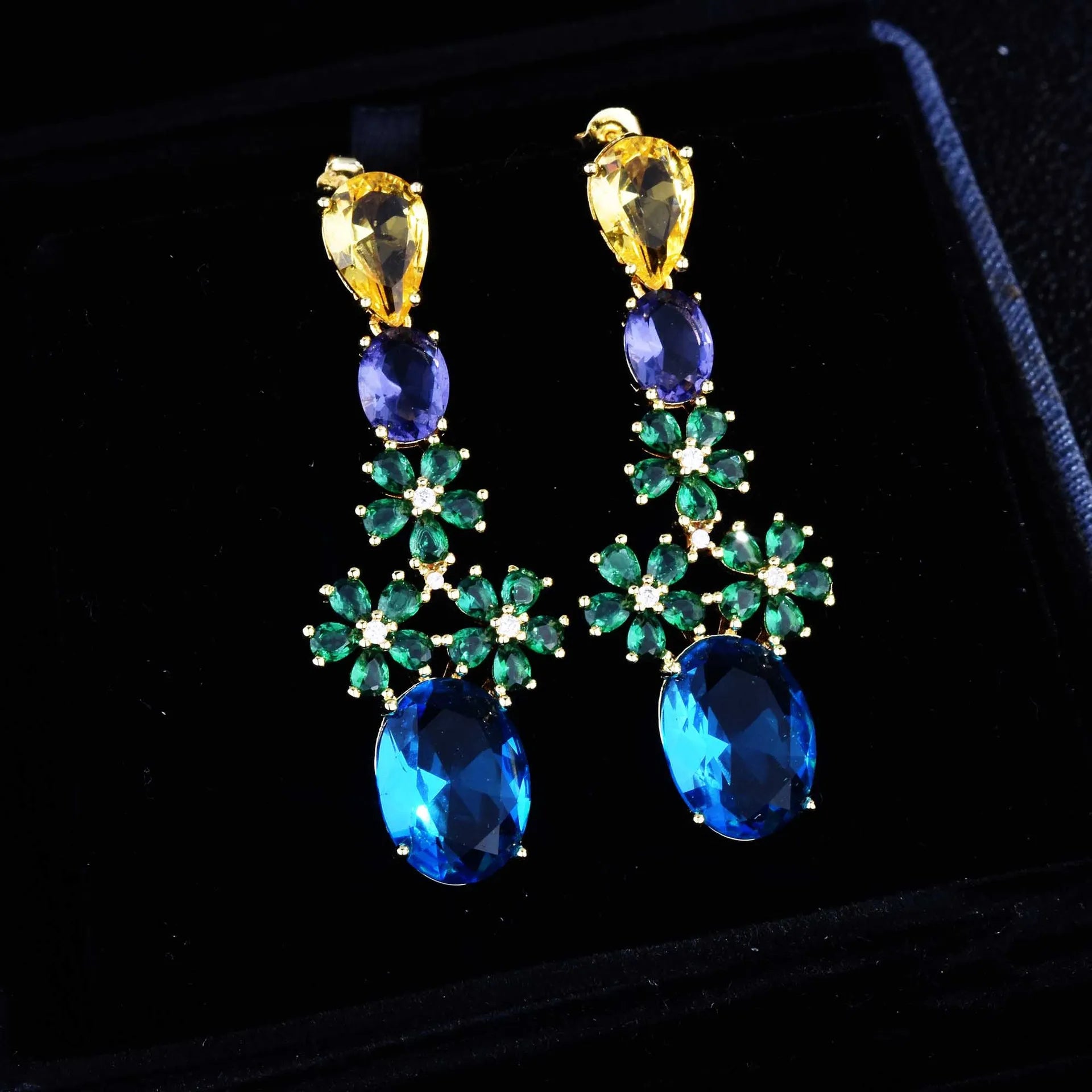 Foydjew البوهيمي بوهو نمط الشمبانيا الزركون كريستال زهرة أقراط 925 الفضة إبرة موضة جديدة استرخى القرط للنساء