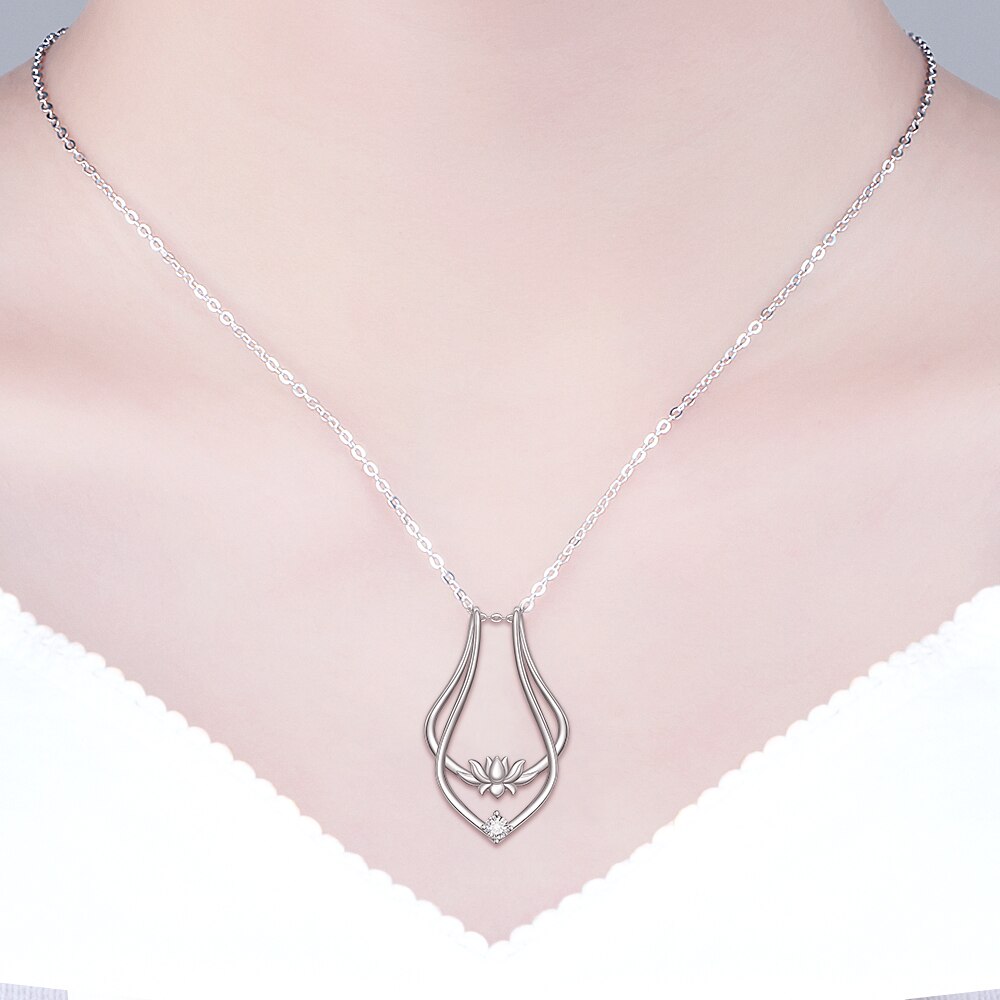 Lotus Flower Ring Holder Necklace 925 Sterling Silver Wedding Engagement Magic Secure Yoga Cute Necklaces for Women Girls
