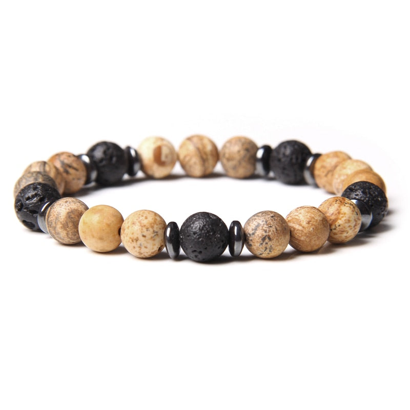 Natural Pink Zebra Stone Beads Bracelet 8mm Lava Volcanic Beaded Charm Bracelet Yoga Jewelry for Women Men Friendship Bracelet