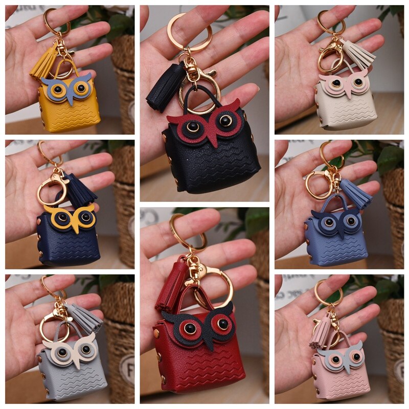 Cute Animal Creative Leather Owl Coin Purse Keychain Trend Car Key Pendant Cute Bag Small Ornament Key Chains For Women Purses