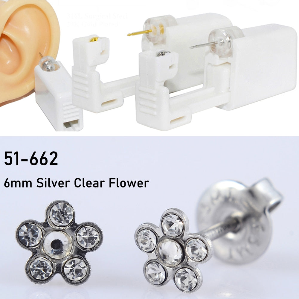 Disposable Sterile Ear Piercing Unit Cartilage Tragus Helix Piercing Gun Tool Kit Build In Steel Stud Earring Star Ball