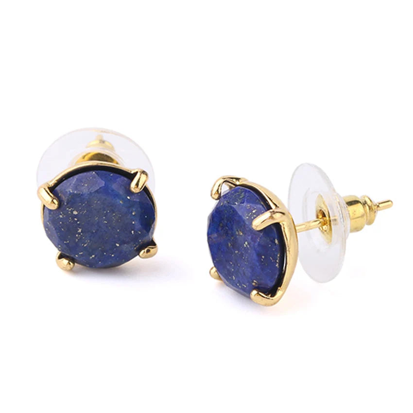 Crystal Stud Earrings for Women Girls Waterdrop Round Oval Shape Natural Lapis Lazuli Amethyst Faceted Stone Earring Jewelry - Charlie Dolly