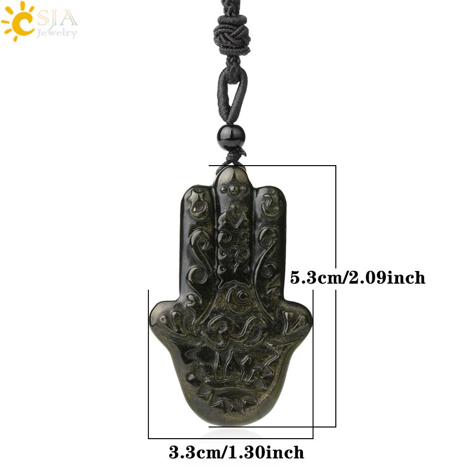 CSJA Obsidian Necklace Natural Stone Wolf Buddha Sculpture Tree of Life Animal Owl Men Necklaces Pendant Meditation Jewelry G644
