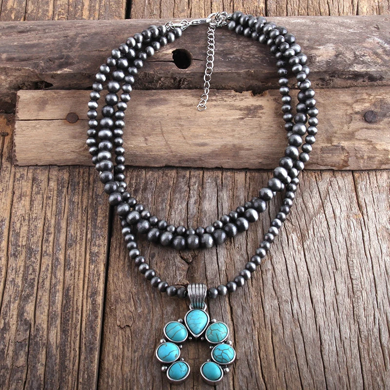 Grey CCB Moon Stone Layered Necklace Jewelry