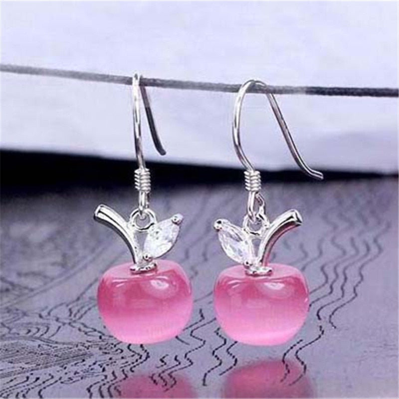 1 Pair Women Classic Cute Apple Shape Opal Ear Hook Earrings Fashion Jewelry Gifts