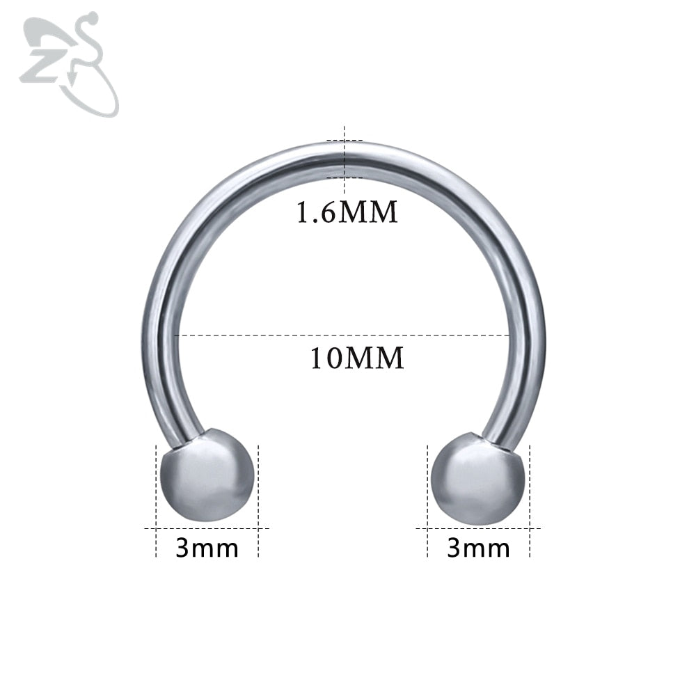 ZS 1 PC 316L Stainless Steel Nose Ring 14G 16G Nose Piercings Helix Ear Piercing Women Men Septum Rings Body Piercing Jewelry