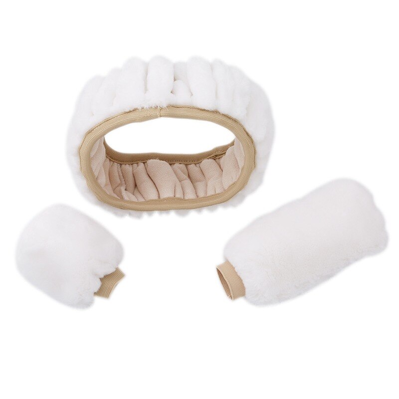 Car Steering Wheel Cover Gearshift Handbrake Cover Protector Decoration Warm Super Thick Plush Collar Soft Black Pink Women Man - Charlie Dolly