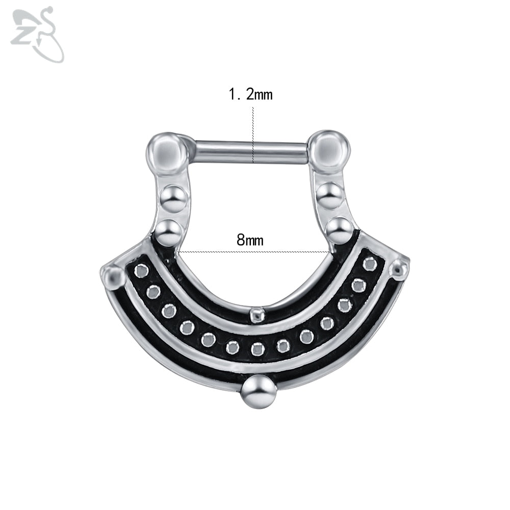 ZS 1 Piece 316L Stainless Steel Nose Ring 16G Zirconia Septum Clicker Rock Ear Helix Septum Piercing Rings Piercing Jewelry 8mm