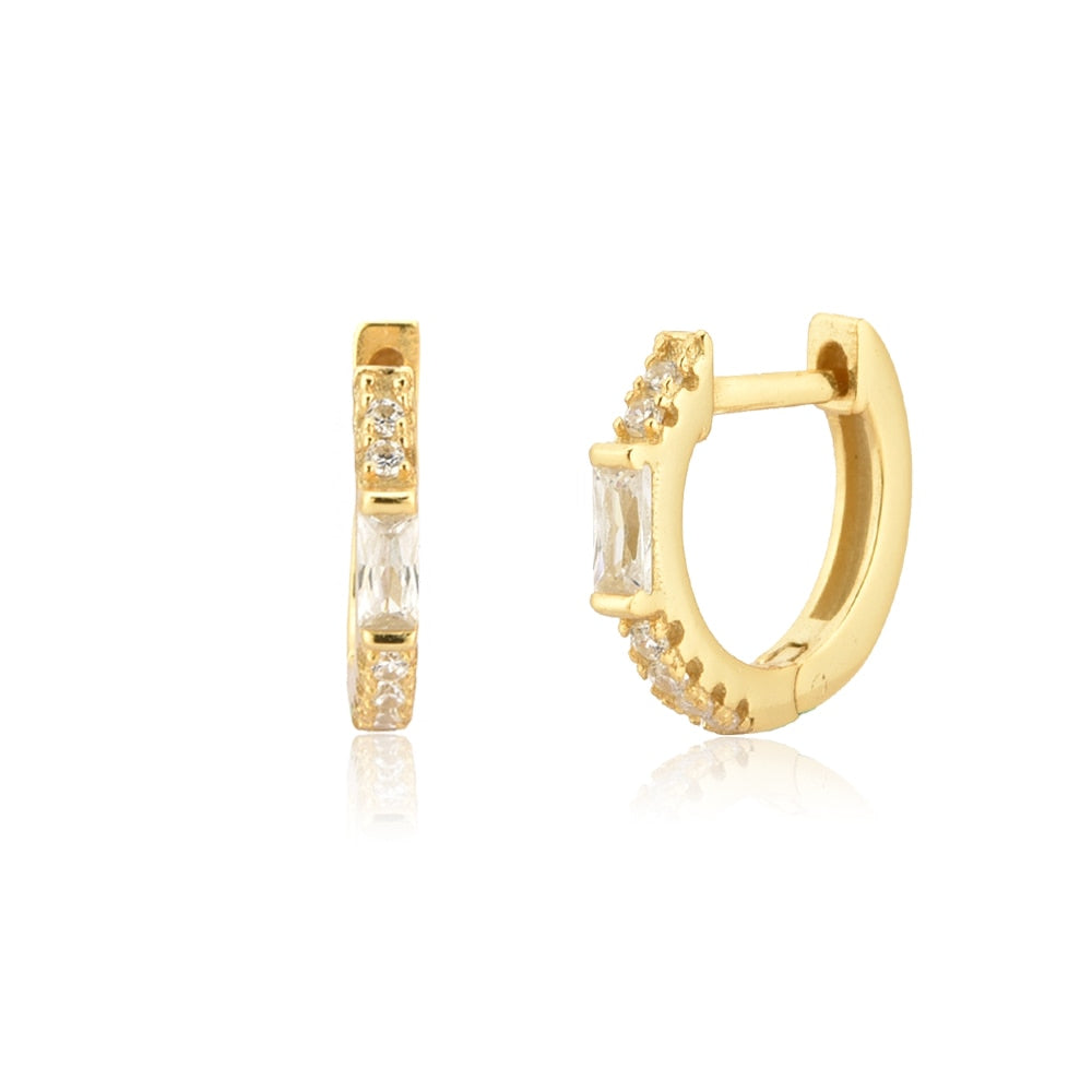 ANDYWEN 100% 925 Sterling Silver Gold 8mm Piercing Hoops Huggies Women One Zircon Luxury 2020 Rock Punk Fashion Jewelry Gift