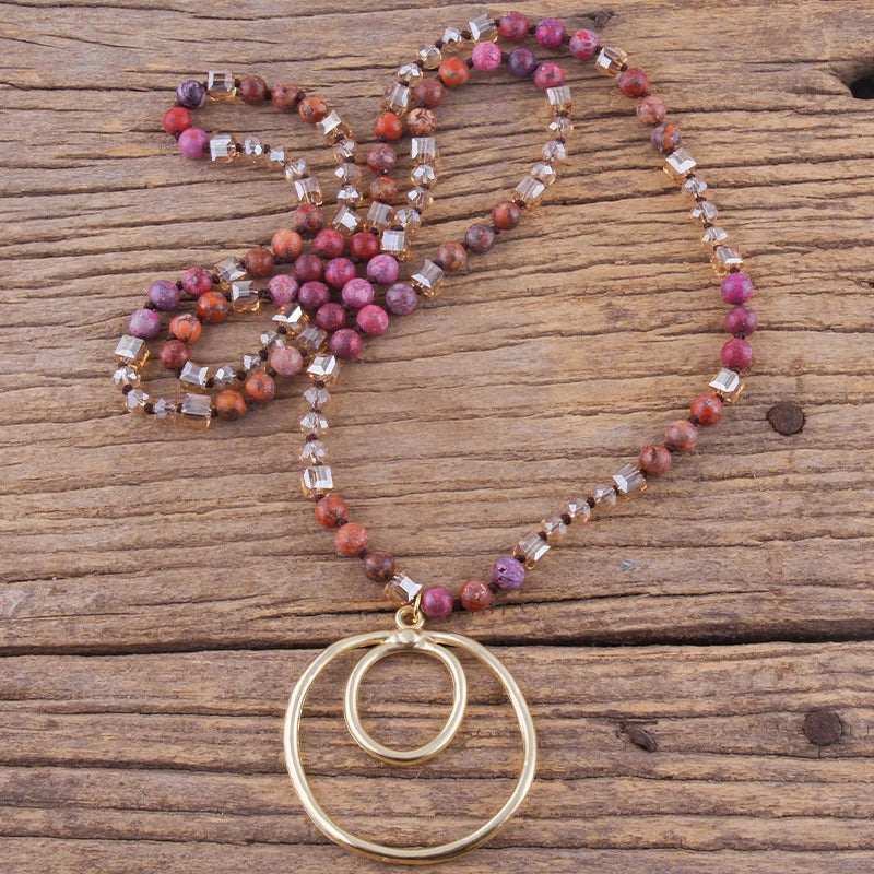 Round Pendant Knotted Stone Necklace Jewelry